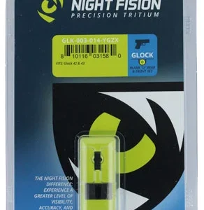 Night Fision GLK003014YGZ Tritium Sight Set  U-Notch Rear Black/Yellow Ring Tritium Front/Black Frame Fits Compatible w/Glock 42/43/43X, Front Post/Rear Dovetail Mount