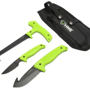 HME KN3PFK 3-Piece Field Kit Fixed 420HC Stainless Steel Black Oxide Thermoplastic Rubber Green 9.50" Gut Hook/8.75" Saw/7.50" Caper