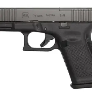 Glock PA195S203MOS G19 Gen5 Compact MOS 9mm Luger 4.02" 15+1 Overall Black Finish with nDLC Steel with Front Serrations & MOS Cuts Slide, Rough Texture Interchangeable Backstraps Grip & Fixed Sights