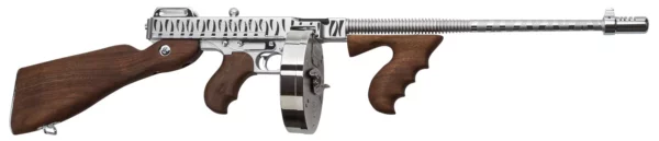Thompson T150DCRTS 1927A-1 Deluxe 45 ACP Caliber with 16.50" Barrel, 20+1 Capacity (Stick), 50+1 Capacity (Drum), Hard-Chrome w/Tiger Stripe Metal Finish, American Walnut Stock Wood Grip Right Hand