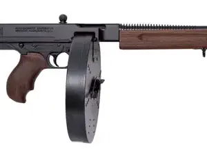 Thompson TA5100D 1927A-1 Lightweight Deluxe 45 ACP Caliber with 10.50" Barrel, 100rd Capacity (Drum), Black Hard Coat Anodized Metal Finish, American Walnut Grip Right Hand