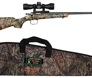 Crickett KSA2163BSC Youth Package 22 LR 1rd 16.12" Blued Barrel/Receiver, Mossy Oak Break-Up Synthetic Stock, Rebounding Firing Pin Safety Includes 4x32mm Scope, Scope Mount & Soft Case