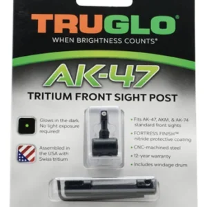 TruGlo TG231AK1 Tritium Rifle Front Sight  Black-Green with White Outline  for AK-47, AKM, AK-74