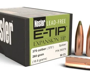 Nosler 59379 E-Tip  375 Cal 260 gr Spitzer Boat Tail/ 50 Per Box