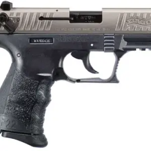 Walther Arms 5120725 P22 Q 22 LR 10+1 3.42" Steel/Threaded Barrel Nickel Serrated/Steel Slide, Black Polymer Frame w/Picatinny Rail, Black Interchangeable Backstrap Grips