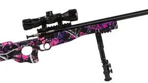 Crickett KSA2148 Precision Package 22 LR Caliber with 1rd Capacity, 16.12" Bull Barrel, Blued Metal Finish & Fixed Thumbhole Muddy Girl Synthetic Stock Right Hand (Youth) Includes Scope & Bipod