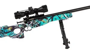 Crickett KSA2149 Precision Package 22 LR Caliber with 1rd Capacity, 16.12" Barrel, Blued Metal Finish & Fixed Thumbhole Muddy Girl Serenity Synthetic Stock Right Hand (Youth) Includes Scope & Bipod