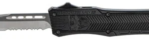 CobraTec Knives SBCTK1SDS CTK-1  Small 2.75" OTF Drop Point Part Serrated D2 Steel Blade/ Black Aluminum Handle Features Glass Breaker Includes Pocket Clip