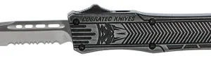 CobraTec Knives SSWCTK1SDS CTK-1  Small 2.75" OTF Part Serrated D2 Steel Blade/Black Stonewashed Aluminum Handle Features Glass Breaker Includes Pocket Clip