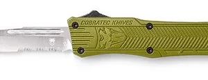 CobraTec Knives SODCTK1SDS CTK-1 Small 2.75" OTF Drop Point Part Serrated D2 Steel Blade/OD Green Aluminum Handle Features Glass Breaker Includes Pocket Clip