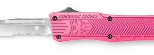 CobraTec Knives SPKCTK1SDS CTK-1  Small 2.75" OTF Drop Point Part Serrated D2 Steel Blade/ Pink Aluminum Handle Features Glass Breaker Includes Pocket Clip