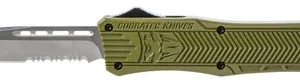 CobraTec Knives MODCTK1MDS CTK-1  Medium 3" OTF Drop Point Part Serrated D2 Steel Blade/OD Green Aluminum Handle Features Glass Breaker Includes Pocket Clip