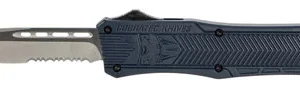 CobraTec Knives MNYCTK1MDS CTK-1  Medium 3" OTF Drop Point Part Serrated D2 Steel Blade/NYPD Blue Aluminum Handle Features Glass Breaker Includes Pocket Clip