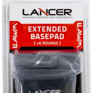 Lancer EXTBP06BLK L5AWM Magazine Base Pad Extended 6rd Compatible w/ Lancer L5 Advance Warfighter Magazine Black Aluminum