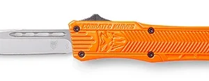 CobraTec Knives SORCTK1SDNS CTK-1  Small 2.75" OTF Drop Point Plain D2 Steel Blade/Orange Aluminum Handle Features Glass Breaker Includes Pocket Clip