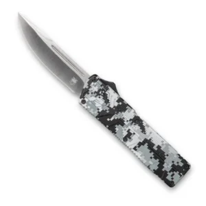 CobraTec Knives WDCCTLWDNS Lightweight  3.25" OTF Drop Point Plain D2 Steel Blade/Winter Digi Camo Aluminum Handle Includes Pocket Clip