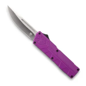 CobraTec Knives PURCTLWDNS Lightweight  3.25" OTF Drop Point Plain D2 Steel Blade/Purple Aluminum Handle Includes Pocket Clip
