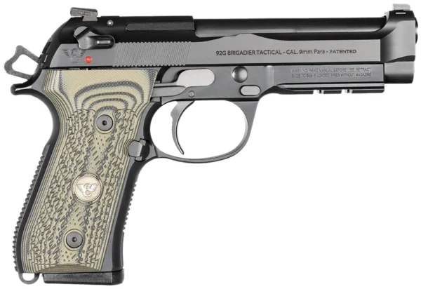 Wilson Combat BER92BRIG9 92G Brigadier Tactical 9mm Luger 15+1 4.70" Target Crown Steel Barrel, Black Serrated Steel Slide, Black Steel Frame w/Picatinny Rail, Dirty Olive G10 Grip, Ambidextrous