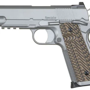 Dan Wesson 01809 Specialist Commander 45 ACP 8+1 4.25" Stainless Steel Barrel, Bead Blasted Serrated Stainless Steel Slide & Frame w/Beavertail & Picatinny Rail, Black/Brown G10 Grip, Ambidextrous