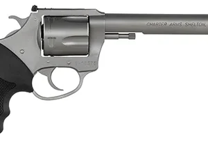 Charter Arms 74460 Bulldog Target Large 44 Special, 5 Shot 6" Matte Stainless Steel Barrel, Cylinder & Frame w/Black Finger Grooved Rubber Grip