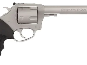 Charter Arms 79960 Pitbull  Large 9mm Luger, 5 Shot 6" Matte Stainless Steel Barrel, Cylinder & Frame w/Black Finger Grooved Rubber Grip