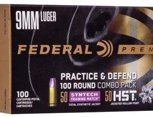 Federal P9HST1TM100 Premium Practice & Defend 9mm Luger 124 gr HST JHP Syntech TSJ 100 Per Box/ 5 Case