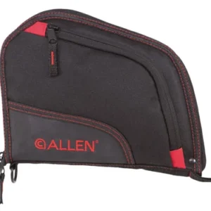 Allen 7738 Auto-Fit  Handgun Case Black Endura w/Red Trim, Foam Padding, Knit Lining, Mag Sleeve, Storage Pocket & Lockable Zipper 9" L