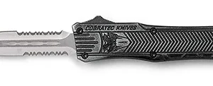 CobraTec Knives SSWCTK1SDAG2SS CTK-1  2.75" OTF Part Serrated D2 Steel Blade/Stonewashed Aluminum Handle Features Glass Breaker Includes Pocket Clip