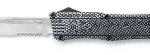 CobraTec Knives LCFCTK1LDS CTK-1  Large 3.75" OTF Drop Point Part Serrated D2 Steel Blade/ Carbon Fiber Aluminum Handle Features Glass Breaker Includes Pocket Clip