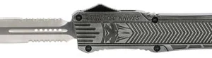 CobraTec Knives LSWCTK1LDG2SS CTK-1  Large 3.75" OTF Dagger Part Serrated D2 Steel Blade/ Stonewashed Aluminum Handle Features Glass Breaker Includes Pocket Clip