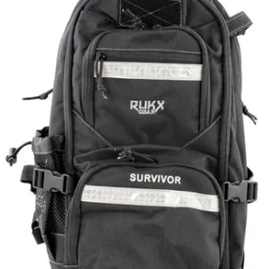 Rukx Gear ATICTSURB Survivor Backpack Black 600D Polyester w/ Non-Rust Zippers, Hidden Handgun Pocket, Reinforced Webbing & Internal Storage Straps