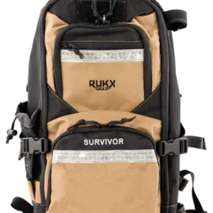 Rukx Gear ATICTSURT Survivor Backpack Tan 600D Polyester w/ Non-Rust Zippers, Hidden Handgun Pocket, Reinforced Webbing & Internal Storage Straps