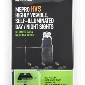 Meprolight USA 402243131 Hyper-Bright  Black | Green Tritium with Orange Outline Front Sight Green Tritium with Black Outline Rear Sight Set
