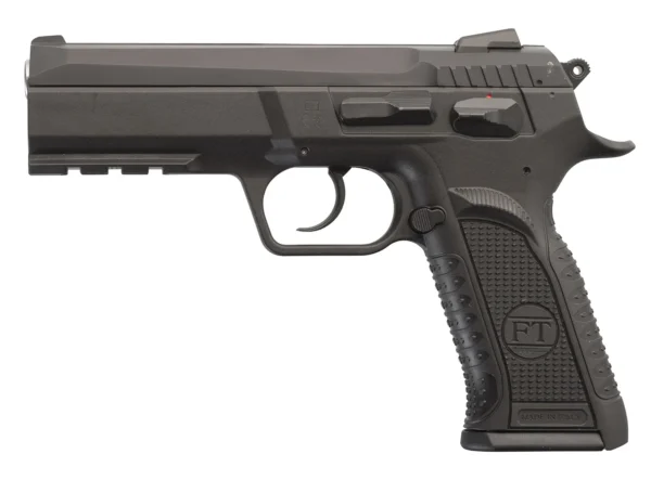 Tanfoglio IFG TFFORCEP9 Defiant Force Plus 9mm Luger Caliber with 4.40" Barrel, 16+1 Capacity, Overall Black Finish, Picatinny Rail/Beavertail Frame, Serrated Steel Slide & Polymer Grip