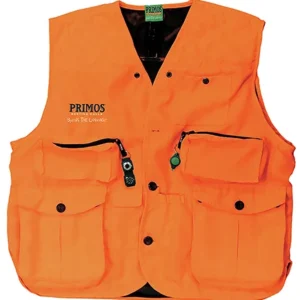 Primos 65702 Gunhunter's Hunting Vest Large Blaze Orange Features Compass & LED Light