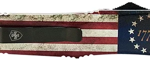 Templar Knife LBRF231 1776 Gen II Large 3.50" OTF Tanto Plain Black Oxide Stonewashed 440C SS Blade/5.25" Betsy Ross Flag Aluminum Handle Features Glass Breaker Includes Pocket Clip/Sheath