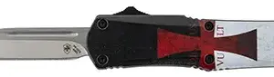 Templar Knife STK332 Templar Flag Gen II Small 2.69" OTF Drop Point Plain Powder Coated 440C SS Blade/4.31" Templar Flag Aluminum Handle Features Glass Breaker Includes Pocket Clip/Sheath