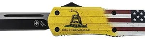 Templar Knife LDTOM231 Don't Tread on Me Gen II Large 3.50" OTF Tanto Plain Black 440C SS Blade Red,White,Blue,Yellow Zinc Aluminum Alloy Handle Features Glass Breaker/Pocket Clip