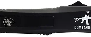 Templar Knife SAR15531 Come And Take It AR-15 Gen II Small 2.69" OTF Tanto Part Serrated Black 440C SS Blade, 4.31" Black w/"Come And Take It" AR-15 Gun Aluminum Handle, Includes Pocket Clip/Sheath