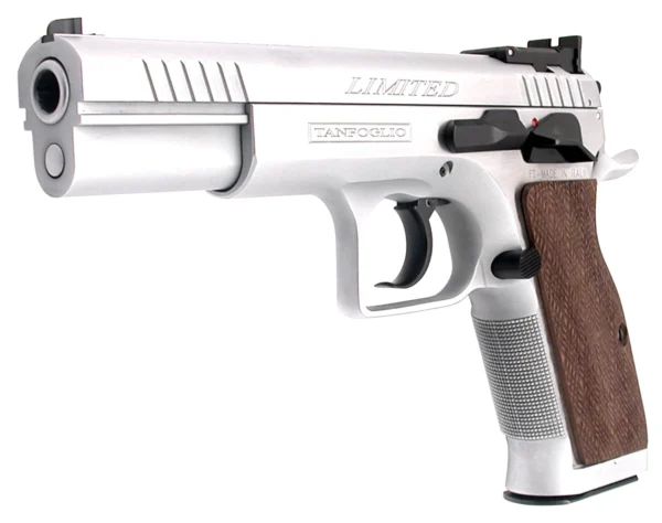 Tanfoglio IFG TF-LIMPRO-10 Defiant Limited Pro 10mm Auto Caliber with 4.80" Barrel, 13+1 Capacity, Overall Hard Chrome Finish Steel, Beavertail Frame, Serrated Slide & Brown Polymer Grip