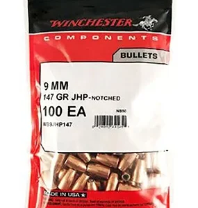 Winchester Ammo WB9JHP147D Centerfire Handgun Reloading 9mm .355 147 gr Jacket Hollow Point 500 Per Box/ 4 Case