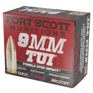 Fort Scott Munitions 9MM115SCV Tumble Upon Impact (TUI)  9mm Luger 115 gr Solid Copper Spun 20 Per Box/ 25 Case