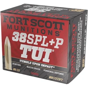 Fort Scott Munitions 38+P081SCV Tumble Upon Impact (TUI)  38 Special +P 81 gr Solid Copper Spun 20 Per Box/ 25 Case