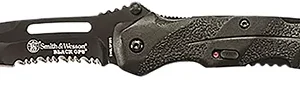 Smith & Wesson Knives SWBLOP2BSCP Black Ops  3.40" Folding Drop Point Part Serrated 4034 SS Blade Black Includes Pocket Clip