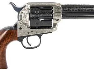 Taylors & Company 550924 1873 Cattleman 357 Mag Caliber with 4.75" Blued Floral Engraved Finish Barrel, 6rd Capacity Blued Finish Cylinder, Coin Photo Engraved Finish Steel Frame & Walnut Grip