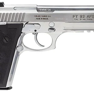 Taurus 192015917 92  Full Size Frame 9mm Luger 17+1 5" Matte Stainless Steel Barrel,  Serrated Stainless Steel Slide & Frame w/Beavertail & Picatinny Rail, Black Polymer Grip, Right Hand