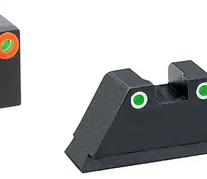 AmeriGlo GL331 Optic Compatible Sight Set for Glock  Black | XL Tall Green Tritium with Orange Outline Front Sight XL Tall  Green Tritium with White Outline Rear Sight