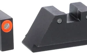 AmeriGlo GL452 Optic Compatible Sight Set for Glock  Black | XL Spartan Operator Tall Green Tritium with Orange Outline Front Sight XL Tall Green Tritium with Black Outline Rear Sight