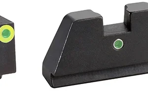 AmeriGlo GL391 Optic Compatible Sight Set for Glock  Black | XL Tall Green Tritium with Lumigreen Outline Front Sight XL Tall Green Tritium i-Dot Rear Sight