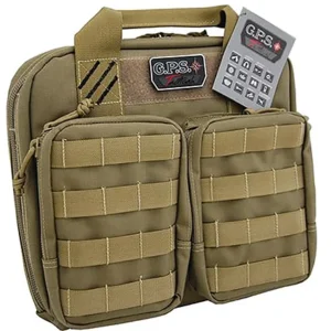 GPS Bags T1411PCT Tactical Double +2 Tan 1000D Nylon Teflon Coating Holds 4 Handguns